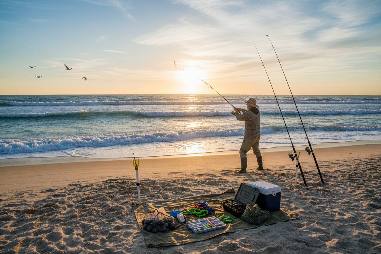 fishing at a beach